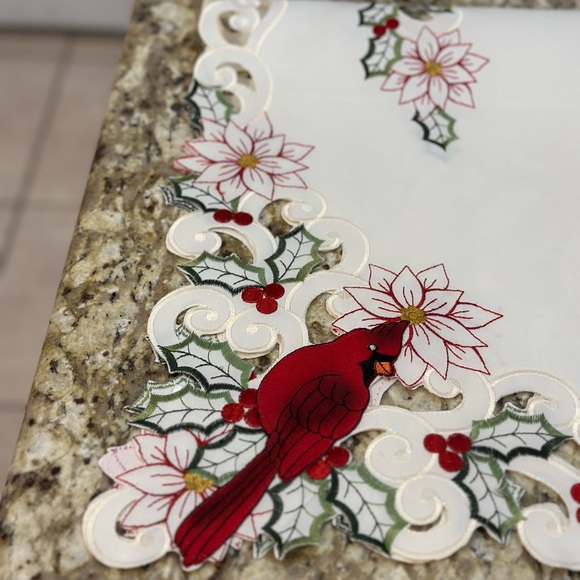 Festive Cardinal Embroidered Tablecloth - Picture 5 of 9